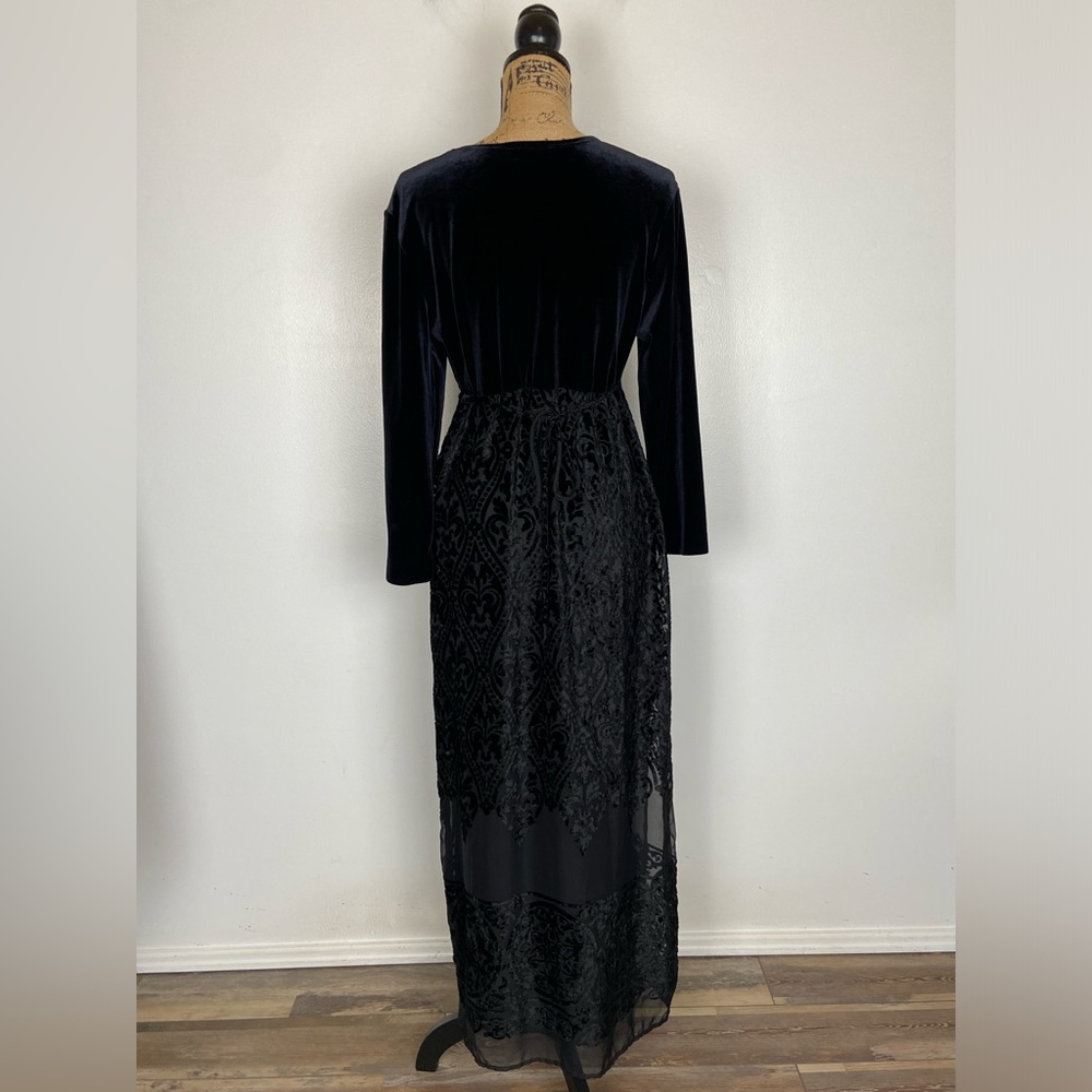 Carole Little Bourn Out Velvet Maxi Dress 10‎ Black Long Sleeves Whimsigoth USA - Picture 3 of 14